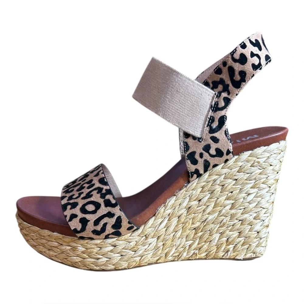 Leopard Print Espadrille Wedge Sandals Platform Elastic Strap MIA Womens Sz 9.5